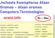 Jechoota Koompitaraa Afaan Oromoo – Afaan oromoo Computers Terminologies